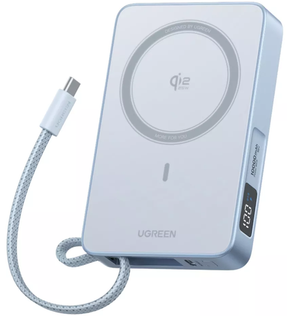 UGREEN MagFlow PB773 Wireless External Battery (65958), 10000mAh, 25W, PD + FQI, 1 x QI - 2 x USB-C, Blue