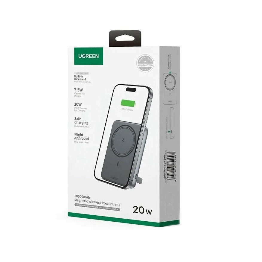Bateria Externa Wireless UGREEN PB562, 10000mAh, 20W, PD + FQI, 1 x QI - 1 x USB-C, Preta