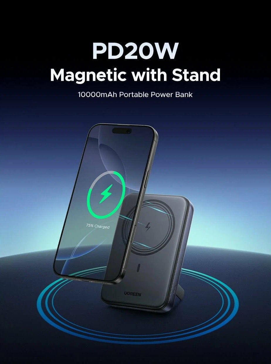 Bateria Externa Wireless UGREEN PB562, 10000mAh, 20W, PD + FQI, 1 x QI - 1 x USB-C, Preta