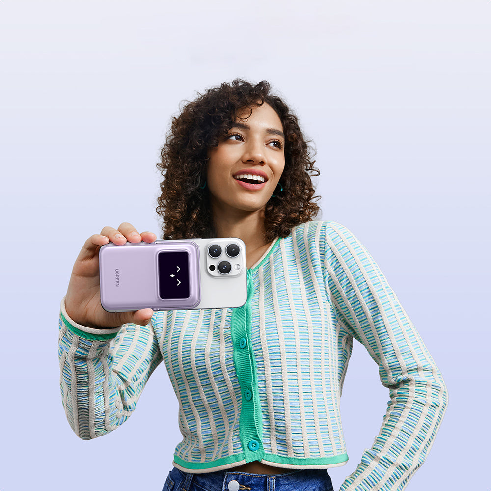 Bateria Externa Wireless UGREEN PB571 Uno, 5000mAh, 20W, PD + FQI, 1 x QI - 1 x USB-C, Roxo