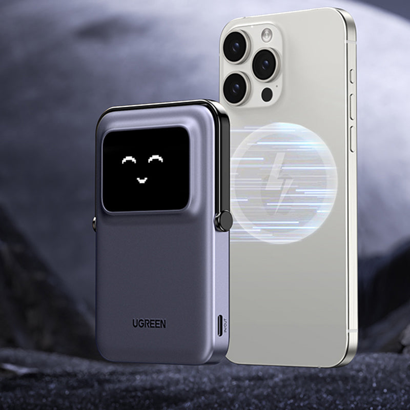 Bateria Externa Wireless UGREEN PB571 Uno, 5000mAh, 20W, PD + FQI, 1 x QI - 1 x USB-C, Roxo
