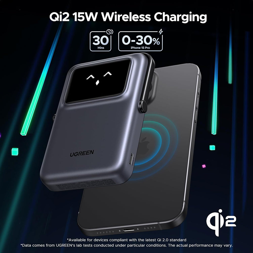 Bateria Externa Wireless UGREEN PB764 Uno, 10000mAh, 20W, PD + FQI, 1 x QI - 1 x USB-C, Cinzento