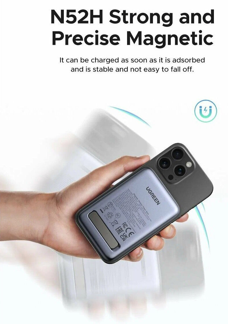 Bateria Externa Wireless UGREEN PB562, 10000mAh, 20W, PD + FQI, 1 x QI - 1 x USB-C, Preta