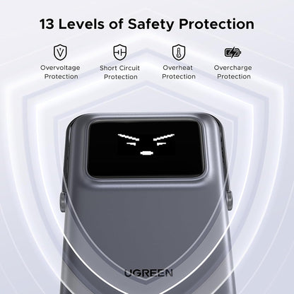 Bateria Externa Wireless UGREEN PB764 Uno, 10000mAh, 20W, PD + FQI, 1 x QI - 1 x USB-C, Cinzento