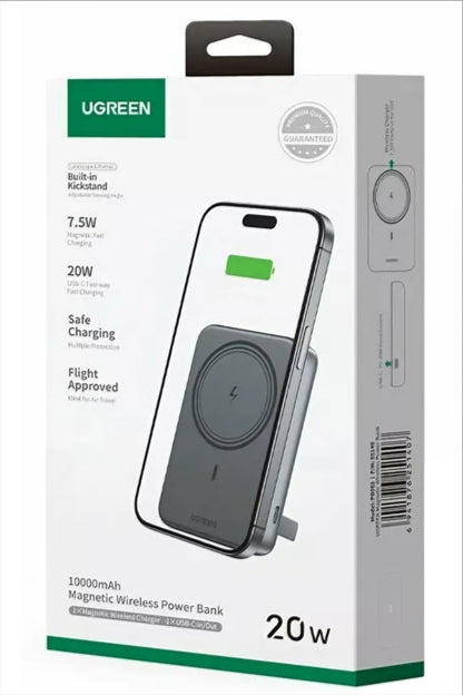Bateria Externa Wireless UGREEN PB561, 10000mAh, 20W, PD + FQI, 1 x QI - 1 x USB-C, Preta