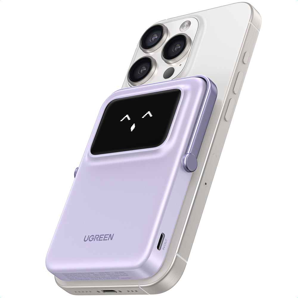 Bateria Externa Wireless UGREEN PB571 Uno, 5000mAh, 20W, PD + FQI, 1 x QI - 1 x USB-C, Roxo