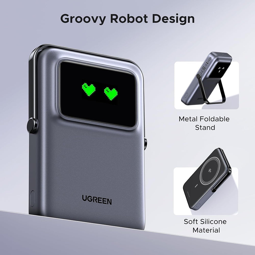 Bateria Externa Wireless UGREEN PB764 Uno, 10000mAh, 20W, PD + FQI, 1 x QI - 1 x USB-C, Cinzento