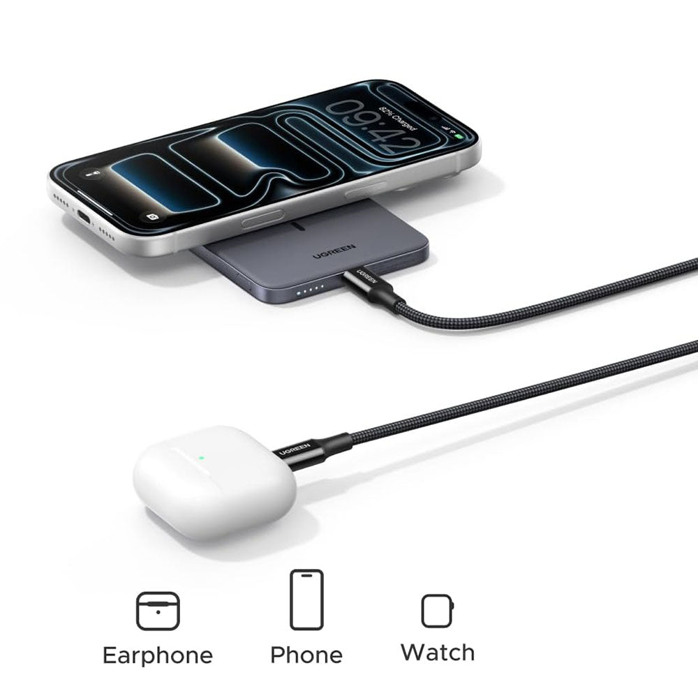 Bateria Externa Wireless UGREEN PB580 (75984B), 5000mAh, 15W, PD + FQI, 1 x QI - 1 x USB-C, Cinzento