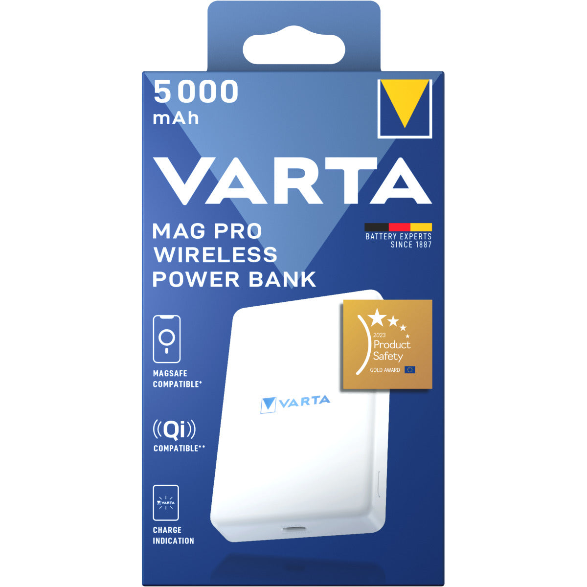 Bateria Externa Wireless Varta Mag Pro, 5000mAh, 12W, 1 x QI - 1 x USB-C, Branca