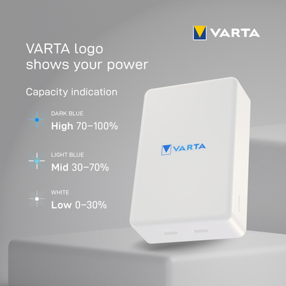 Bateria Externa Wireless Varta Mag Pro, 5000mAh, 12W, 1 x QI - 1 x USB-C, Branca