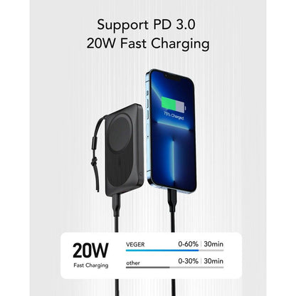 Bateria Externa Wireless Veger VP1151 / W1151, 10000mAh, 22.5W, QC + PD + FQI, 1 x QI - 1 x USB-A - 1 x USB-C, Preta