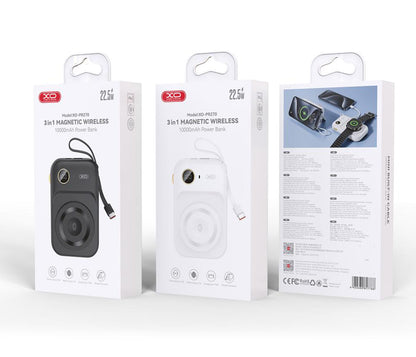 Bateria Externa Wireless XO Design PR270, 10000mAh, 22.5W, QC + PD + QI, 1 x QI - 1 x USB-A - 1 x USB-C, Branca