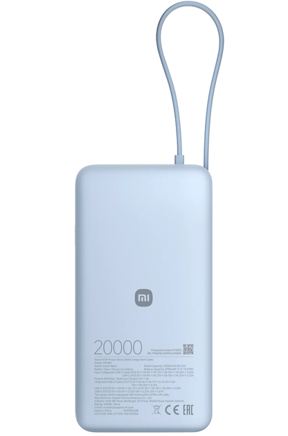 Bateria Externa Xiaomi, 20000mAh, 67W, QC + PD, 1 x USB-A - 2 x USB-C, Azul BHR08O8GL