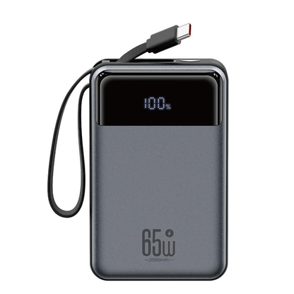 Bateria Externa XO Design PR267, 20000mAh, 65W, QC + PD, 1 x USB-A - 2 x USB-C, Cinzento