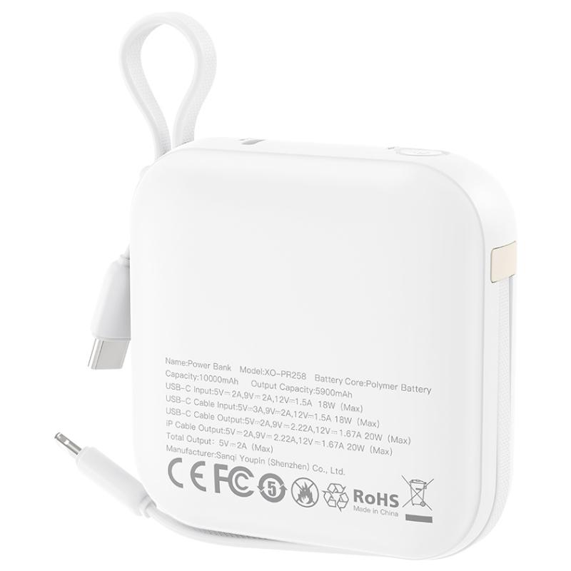Bateria Externa XO Design PR258, 10000mAh, 20W, QC + PD, 1 x Lightning - 1 x USB-C, Bege