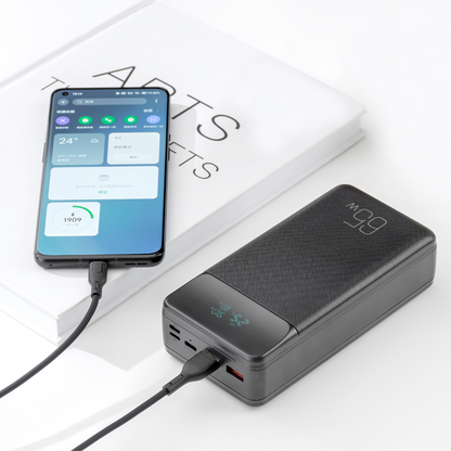 Bateria Externa XO Design PR201, 30000mAh, 65W, QC + PD, 1 x USB-C - 2 x USB-A, Preta