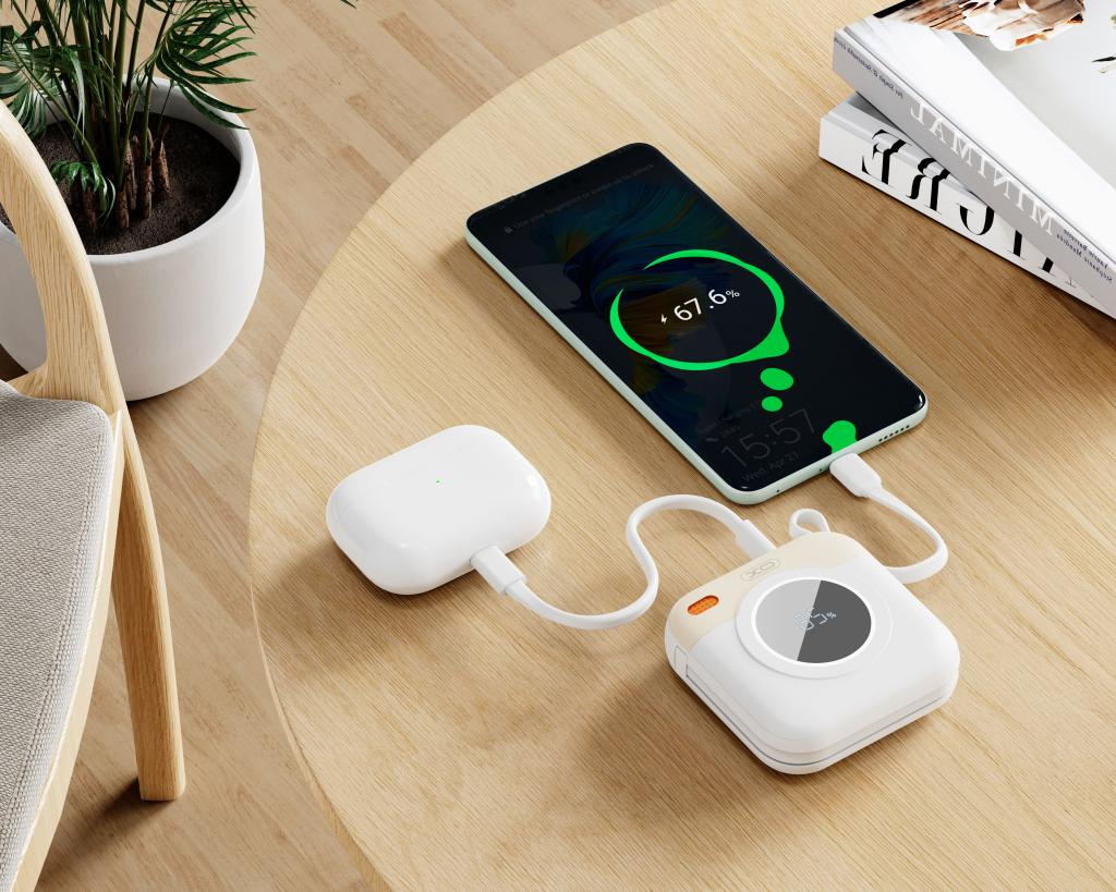 XO Design PR258 External Battery, 10000mAh, 20W, QC + PD, 1 x Lightning - 1 x USB-C, Beige