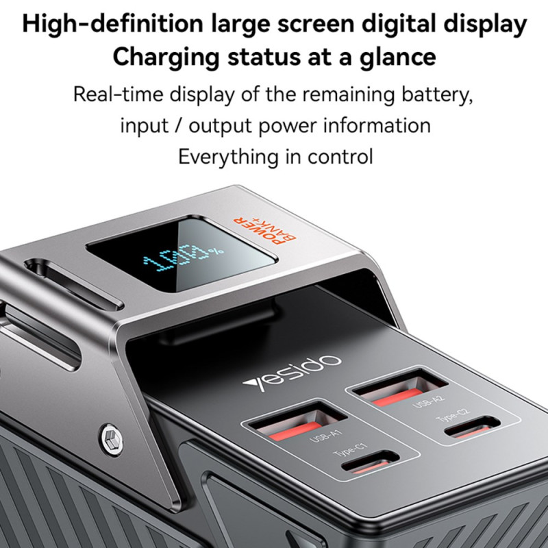 Bateria Externa Yesido YP62, 30000mAh, 22.5W, QC + PD, 2 x USB-A - 2 x USB-C, Preta