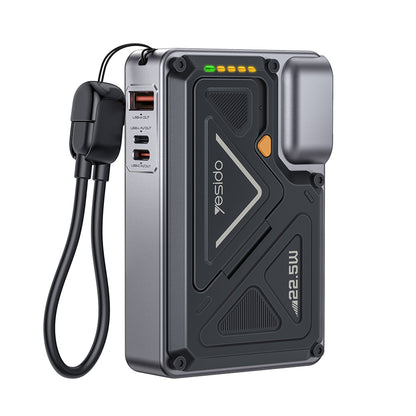Bateria Externa Yesido YP89, 10000mAh, 22.5W, QC + PD + FQI, 1 x Lightning - 1 x QI - 1 x USB-A - 1 x USB-C, Cinzento