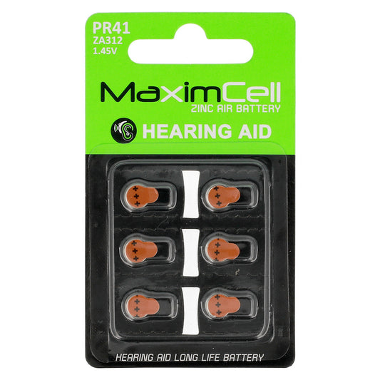 Bateria MaximCell Zinc Air, PR41 / ZA312, Conjunto de 6 unidades