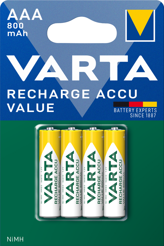 Pilha recarregável Varta Professional, AAA / LR3, 800mAh, Conjunto de 4 peças