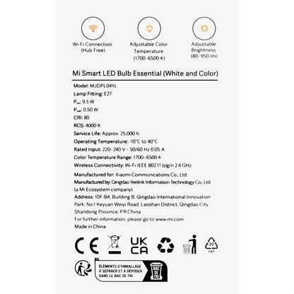 Lâmpada LED Xiaomi Essential, Wi-Fi, E27, 9W, 1700K - 6500K, 950lm BHR5743EU BHR5743EU 