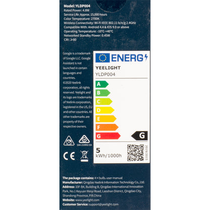 Lâmpada LED Yeelight W1, Wi-Fi, GU10, 4.8W, 2700K, 350lm, Conjunto de 4 peças YLDP004