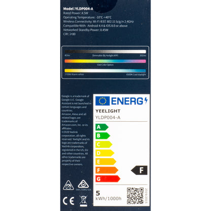 Lâmpada LED Yeelight W1, Wi-Fi, GU10, 4.5W, 2700K - 6500K, 350lm, Conjunto de 4 peças, Multicolor YLDP004-A