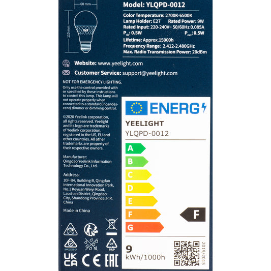 Yeelight W4 Lite LED Bulb, Wi-Fi, E27, 9W, 2700K - 6500K, 806lm, Branco YLQDP-0012 YLQDP-0012