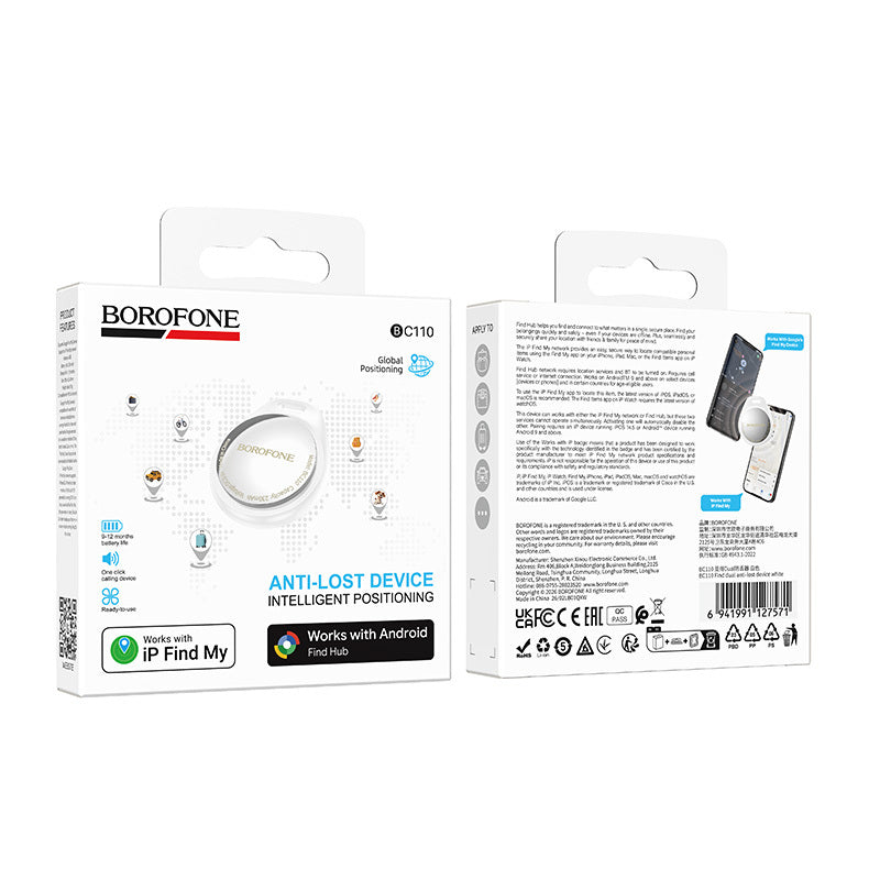Borofone BC110 Find Dual Tracker para iOS / Android Series, Branco