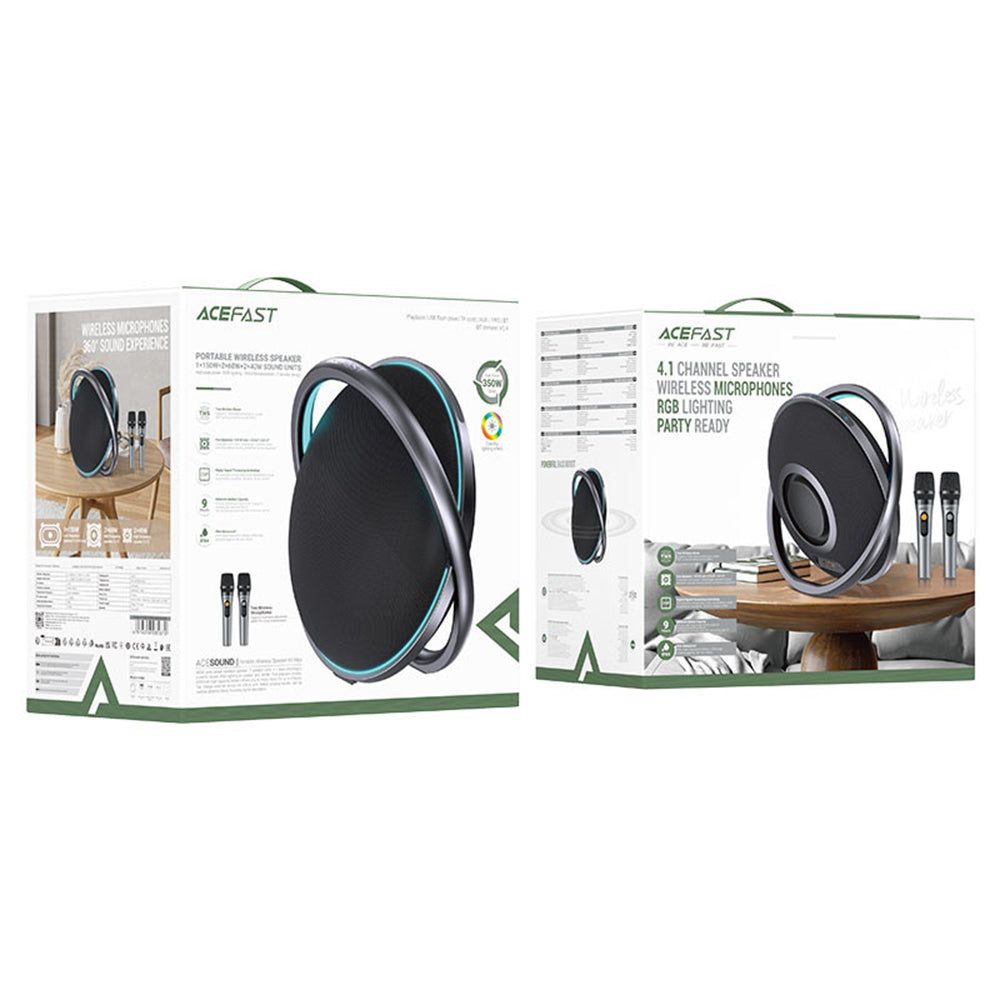 Coluna Bluetooth Acefast Karaoke K5 Max, 350W, TWS, RGB, à prova de água, Preta