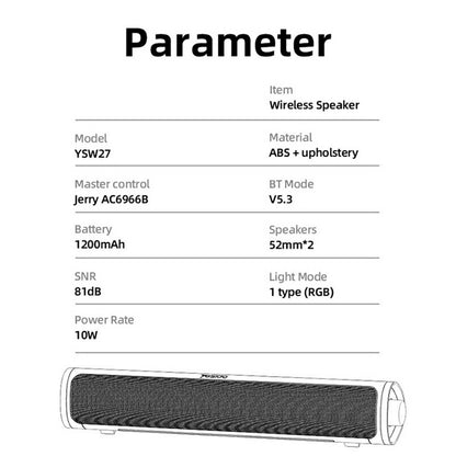 Coluna Bluetooth Yesido YSW27, 10W, RGB, Preta