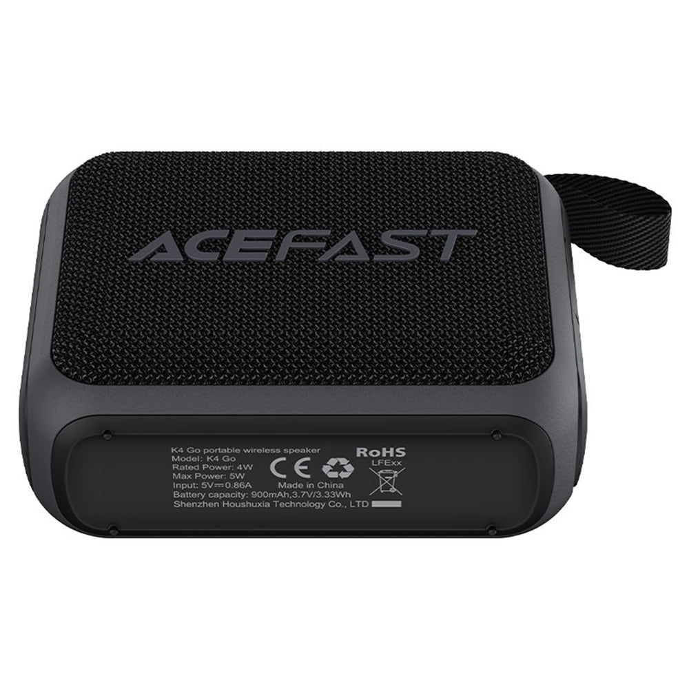 Coluna Portátil Bluetooth Acefast K4 Go, 5W, à Prova de Água, Preta