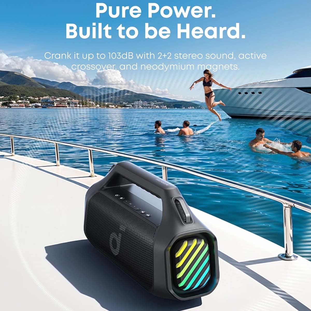 Coluna Portátil Bluetooth Anker SoundCore Boom 2 Pro, 140W, TWS, RGB, à prova de água, Preta A3134A11