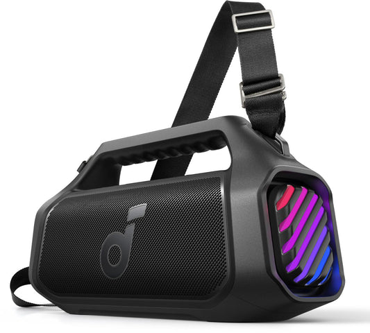 Coluna Portátil Bluetooth Anker SoundCore Boom 2 Plus Nova Versão, 140W, TWS, RGB, À Prova de Água, Preta A3134012