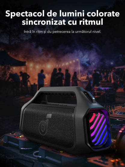 Coluna Portátil Bluetooth Anker SoundCore Boom 2 Plus Nova Versão, 140W, TWS, RGB, À Prova de Água, Preta A3134012