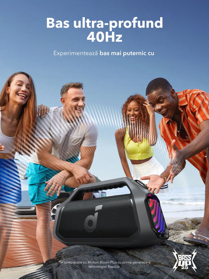 Coluna Portátil Bluetooth Anker SoundCore Boom 2 Plus Nova Versão, 140W, TWS, RGB, À Prova de Água, Preta A3134012