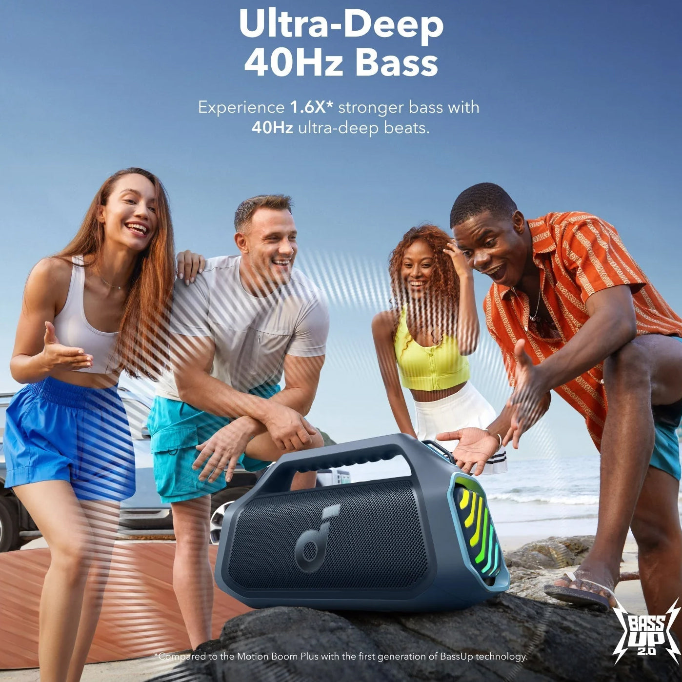 Altifalante portátil Bluetooth Anker Soundcore Boom 2 Plus, 140 W, RGB, à prova de água, azul A3134031 