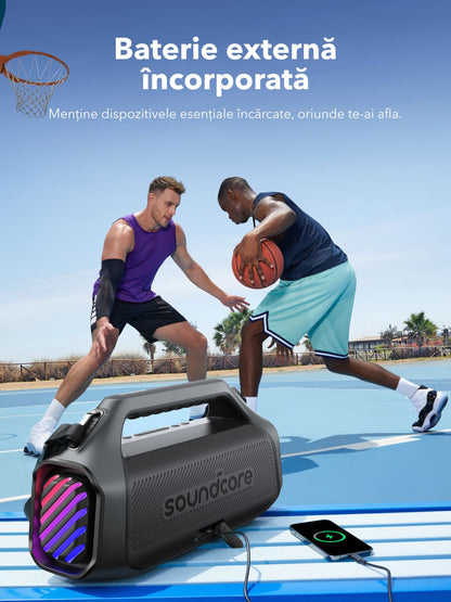 Coluna Portátil Bluetooth Anker SoundCore Boom 2 Plus Nova Versão, 140W, TWS, RGB, À Prova de Água, Preta A3134012