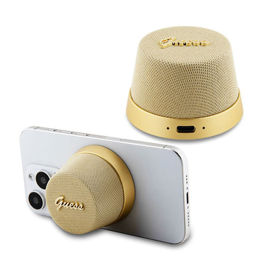 Coluna Portátil Bluetooth Guess Stand Magnético Script Metal, 3W, Dourada