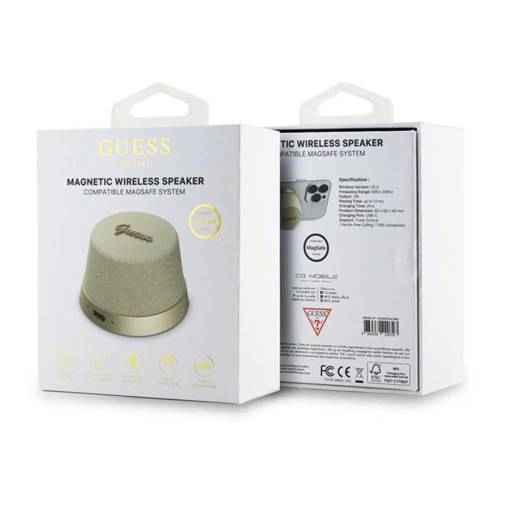 Coluna Portátil Bluetooth Guess Stand Magnético Script Metal, 3W, Dourada
