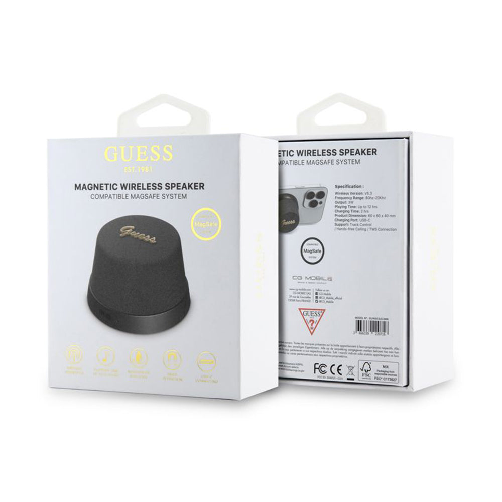 Coluna Portátil Bluetooth Guess Stand Magnético Script Metal, 3W, Preta
