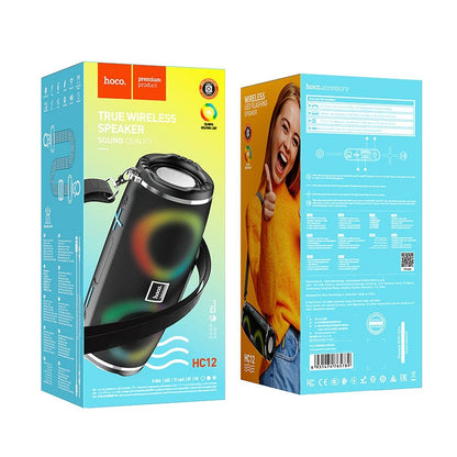 Coluna Portátil Bluetooth HOCO HC12, 10W, RGB, à Prova de Água, Preta