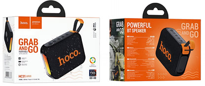 Coluna Portátil Bluetooth HOCO HC31, 10W, TWS, RGB, à prova de água, Preta