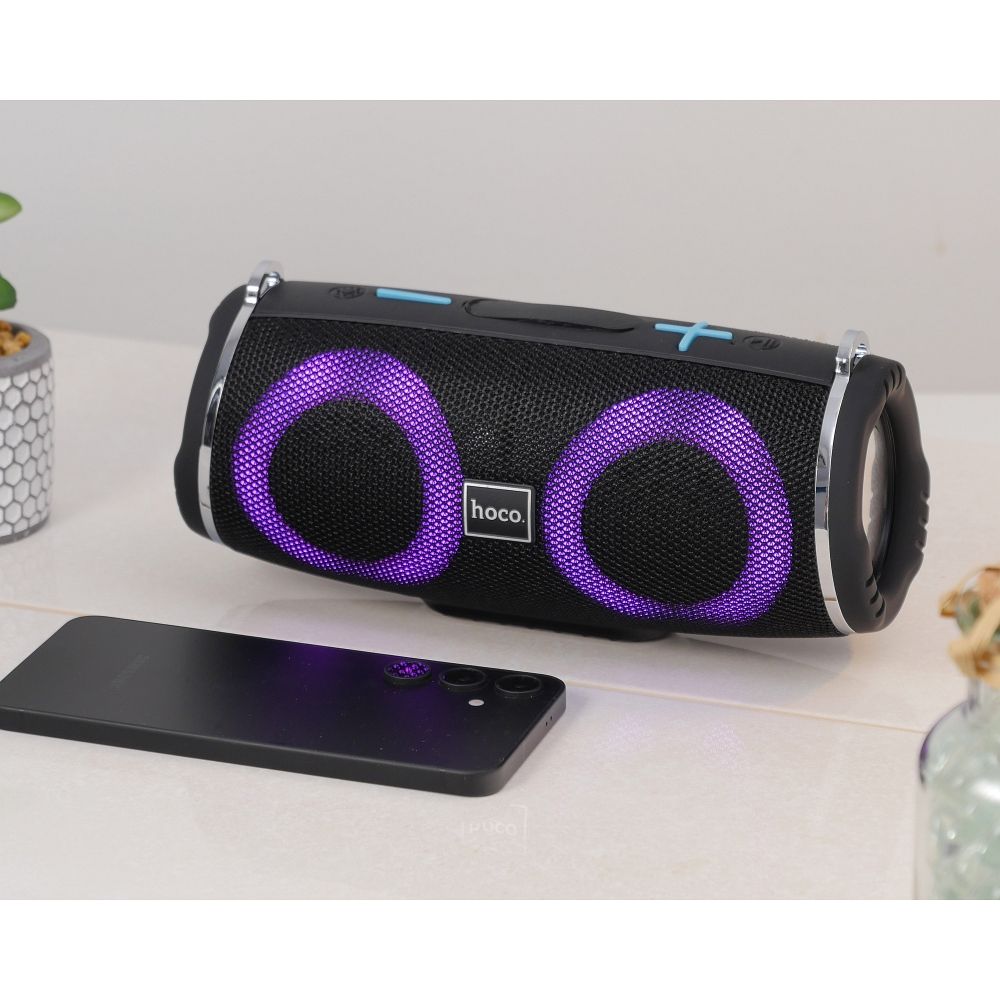 Coluna Portátil Bluetooth HOCO HC12, 10W, RGB, à Prova de Água, Preta