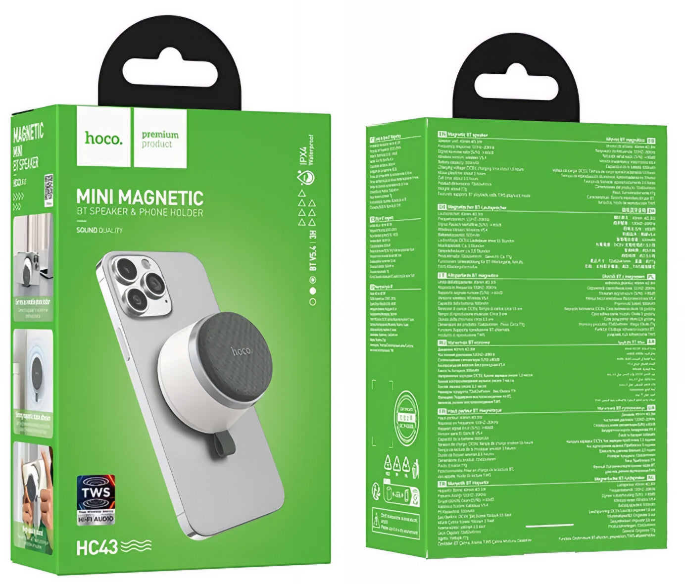 Coluna Portátil Bluetooth HOCO HC43 Mini Magnética, 8W, TWS, Branca