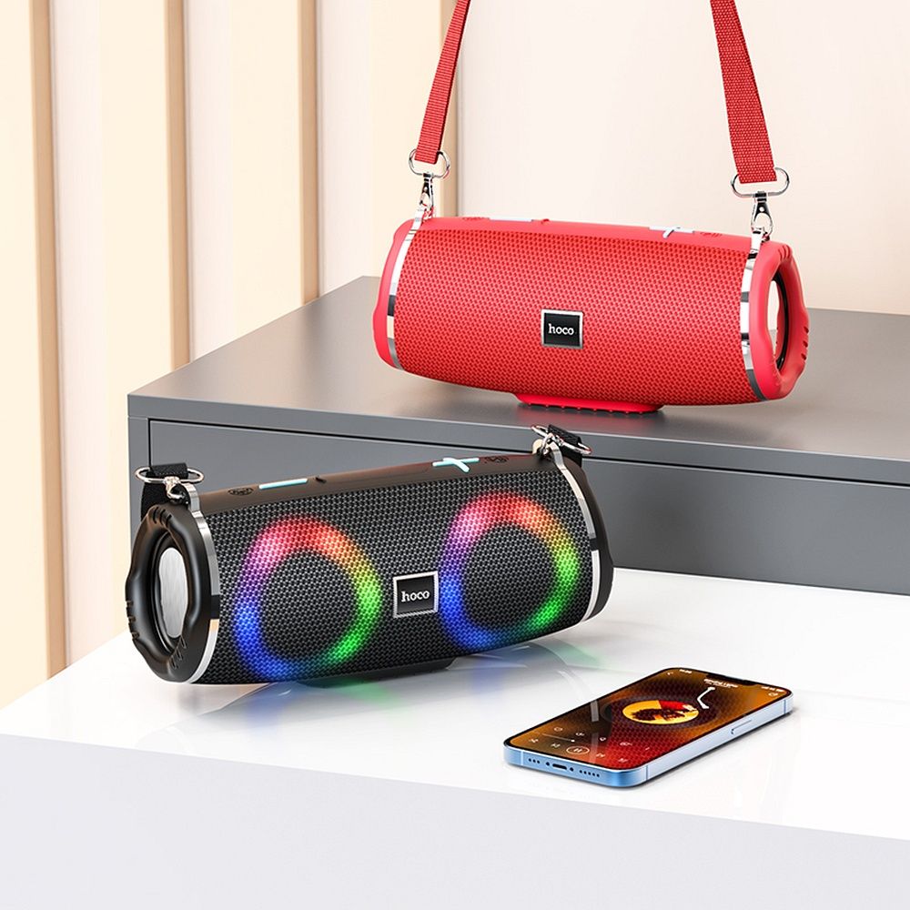 Coluna Portátil Bluetooth HOCO HC12, 10W, RGB, à Prova de Água, Preta