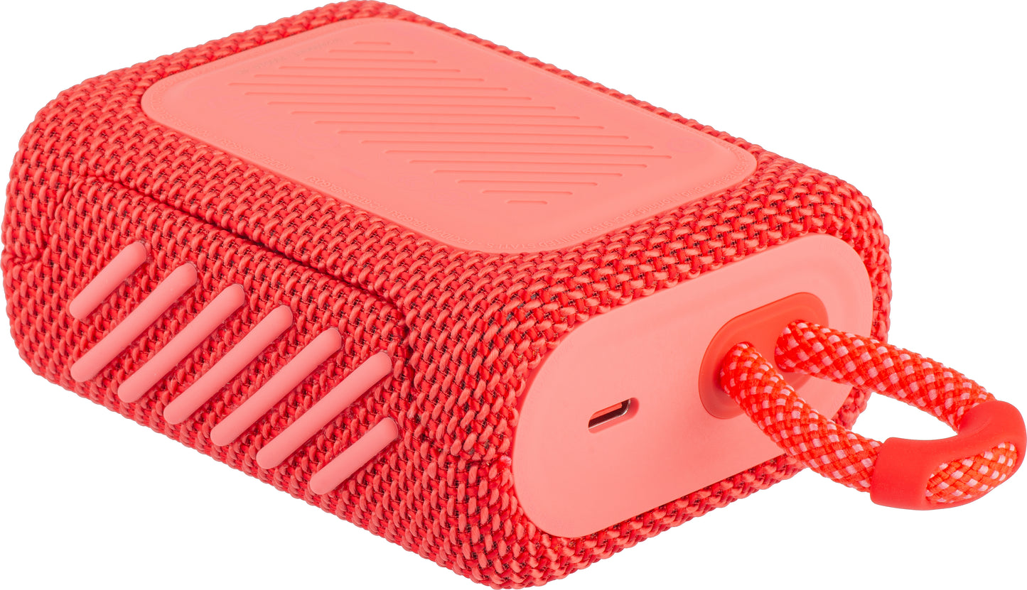 Altifalante Bluetooth portátil JBL GO 3, 4,2 W, som profissional, à prova de água, cor-de-rosa JBLGO3RED