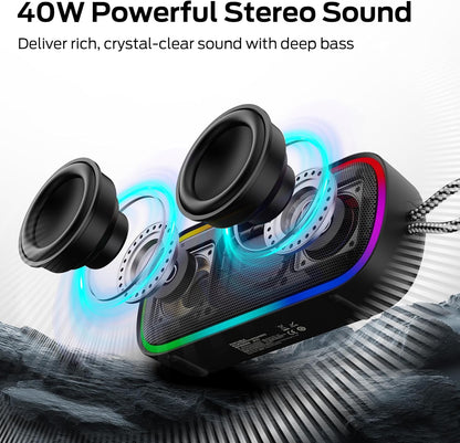 Coluna Portátil Bluetooth Monster S150 Plus, 40W, TWS, RGB, À Prova de Água, Preta