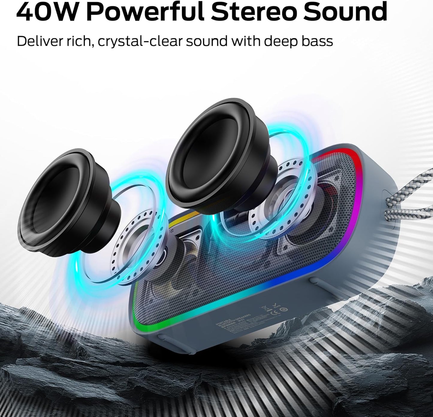 Coluna Portátil Bluetooth Monster S150 Plus, 40W, TWS, RGB, À Prova de Água, Creme Claro